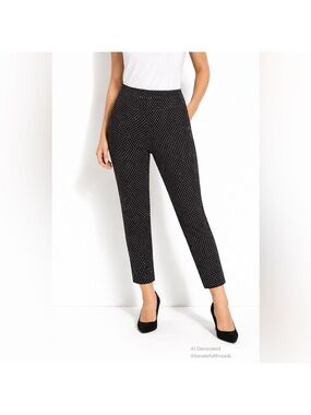 Joseph Ribkoff US 10 Black White Polka Dot Stretch Pull-On Pants